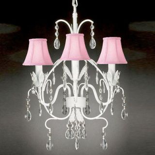 WROUGHT IRON CRYSTAL CHANDELIER LIGHTING TOLE W PINK SHADE COUNTRY 