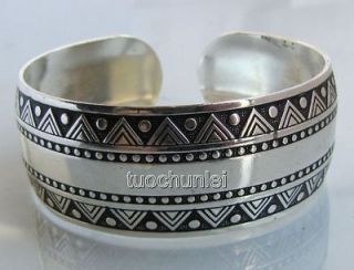 Tibetan Tribe Jewelry Tibet Silver Carved Amulet Totem Cuff Bracelet 