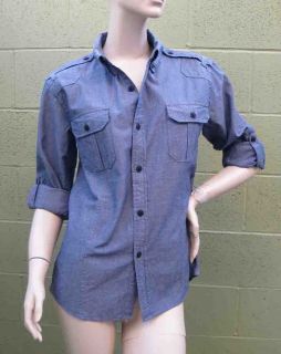 KillCity Women Blue Chambray Millitary Shirt S XL