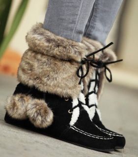 Womens Charming Faux Suede Lace Up Fur Hidden Wedge Winter Boots Plus 