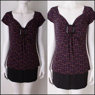 No.854 womens cap sleeve black buckle polka dot blouse and tops,shirts 