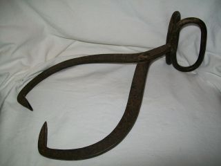 ANTIQUE CAST IRON ICE TONGS 14 BY 9 [ GREAT PRIMITIVE ITEM ]