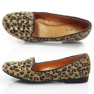 Zadina Leopard F Suede Metal Spike Detail Flat Slip On Loafer Promise 