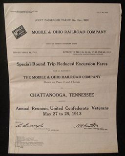 1913 CHATTANOOGA TENNESSEE UCV REUNION RAILROAD ROUNDTRIP BOOKLET