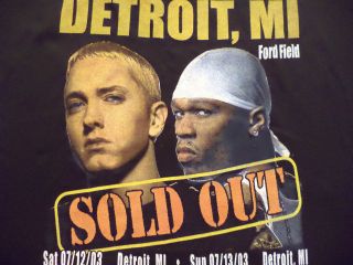 Mens Original Eminem 50 Cent Concert T Shirt 2003 Ford Field Detroit 