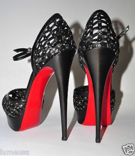 Christian Louboutin 39 8.5 9Rare Dress Shoes Open Toe Web Black Silver 
