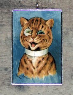 Louis Wain HIPSTER CAT w MONOCLE art PENDANT ornament 4 necklace
