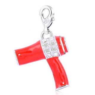   Electric Hair Dryer Lobster Clasp Charm For Bracelet White Gold Plated