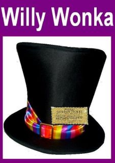 Childs Willy Wonka Tall Top Hat Fancy Dress Book Week with Free Golden 