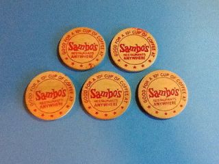 COLLECTIBLE SAMBOS RESTAURANT WOODEN NICKELS GOOD FOR A 10cent CUP 