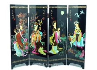 Chinese Lacquer Painting 4 BELLE Folding Screen