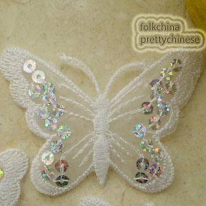 White Butterfly Paillette Sequin Iron On Patch 7cm M0034