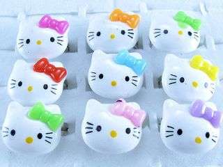   Mix Colors bowknot White Resin Cat Head Childrens Hello Kitty Rings