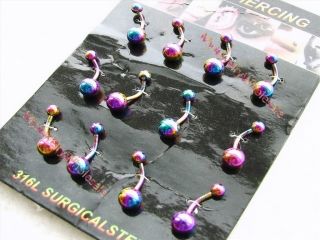 wholesale Lots 12 pieces multicolour Stainless steel belly ring 316L