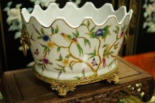 Large Chinese Floral Crackled Porcelain Planter Pot Vase Antiqued 