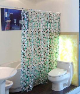 Blue White Transparent Mosaic PVC Shower Curtain Y2602
