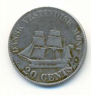 Danish West Indies Christian IX Silver 20 Cents 1878 VF SCARCE