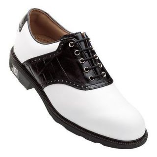   ICON 52039 Mens Golf Shoes 11M White Smooth/Blk Croc Print~Closeout