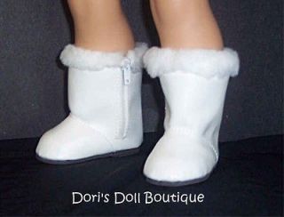 DOLL CLOTHES FITS AMERICAN GIRL WHITE BOOTS WITH FAUX FUR TRIM