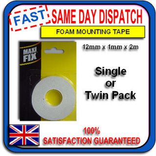 NEW DOUBLE SIDED FOAM POSTER TAPE 12mm X 1mm X 2 MTRS