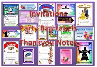   Party invitations personalised bouncy castle tangled scooby cinderella
