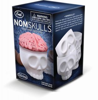 CUP CAKE MOULDS Silicone Novelty SKULLS Brains for Kids x 4 Washable 