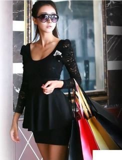  Women Black Long Sleeve Lace Clubbing Party Night Mini Dress XS S A12