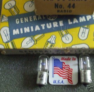 GE 44 TIN Made USA VINTAGE Bayonet Radio Dial Indicator Lamp Bulb x2 