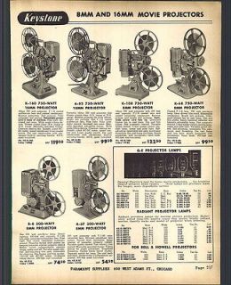 1951 AD 8MM & 16MM Movie Projectors Keystone GE Lamps Slide