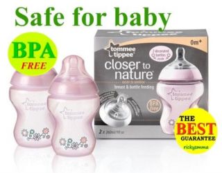 Tommee Tippee Closer to Nature Pink Decorated Bottle x2