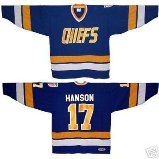 HANSON brothers SLAPSHOT movie CHIEFS jersey   BLUE