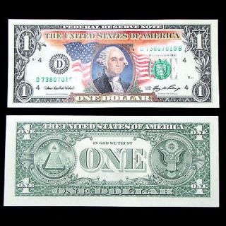 COLOR DOLLAR BILL $1 U.S. BANK NOTE COLLECTIBLE MINT IN BILL SLIP BEST 