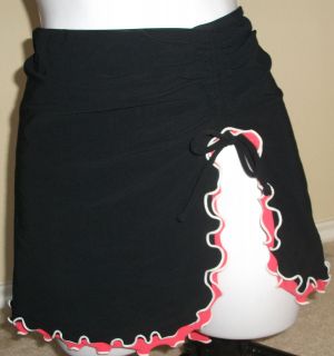 NWT Genuine PROFILE black with coral/white ruffle swim cover up skirt 
