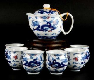   TEA SET BLUE DRAGON Chinese Porcelain Ceramic 6 cup Filter Infuser