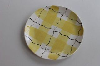   Medalta Hycroft Yellow White & Black Stripe Plaid Calico Dinner Plate