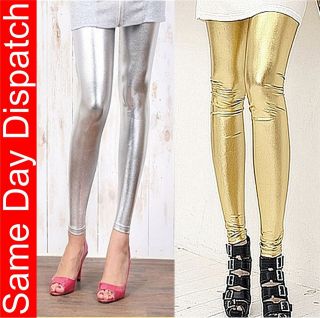 Womens Full Length Metallic Coloured Leather Pattern Sexy Leggings 