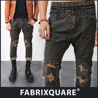   Oil Washed Gray Plaid Damage Biker Jeans at Fabrixquare 29 31 33