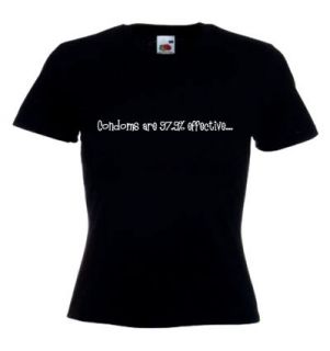 CONDOMS ARE 97.9% EFFECTIVE Ladies Fitted Black T Shirt
