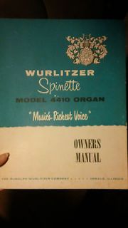 Vintage Wurlitzer Spinette Model 4410 Organ Owners Manual