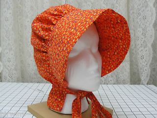 Handmade Frontier Bonnet or Prairie Sun Bonnet for Women Bright Orange 