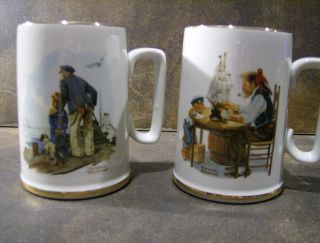 Pair of Vintage 1985 Norman Rockwell Coffee Tea Mugs Cups. EUC