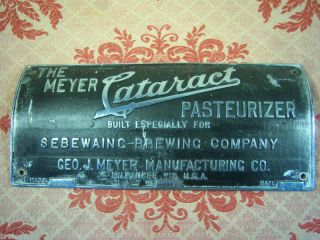 RARE Sebewaing Brewing Co Brass Pasteurizer Nameplate