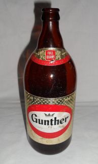 Rare One Quart Gunther Premium Dry Beer Bottle, Baltimore, Maryland