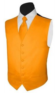 New Mens Tuxedo Suit Vest and Neck Tie ORANGE Satin LARGE