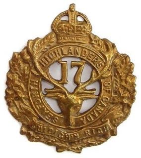 WW1 THE 17TH SEAFORTH HIGHLANDERS OF CANADA CAP BADGE