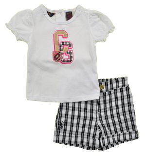 Coogi Infant Girls S/S White & Black Plaid 2Pc Short Set Size 12M 24M 