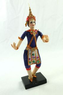 Thai Costume Doll on Wooden Base Vintage Cloth Toy