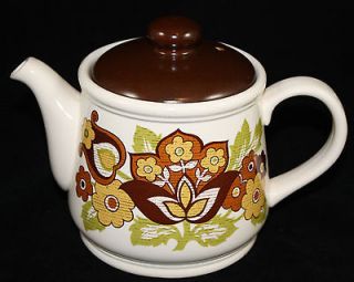   Made In Staffordshire England Teapot Kettle With Flowers & Brown Lid