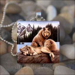 WOLF COYOTE DOG FAMILY GLASS PENDANT NECKLACE KEYCHAIN