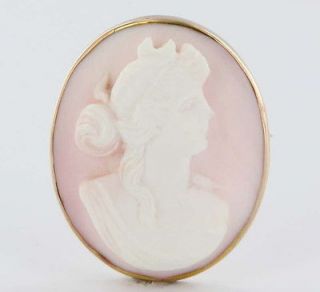 Antique Victorian Carved Coral Cameo Gold Pendant Brooch Pin Vintage 